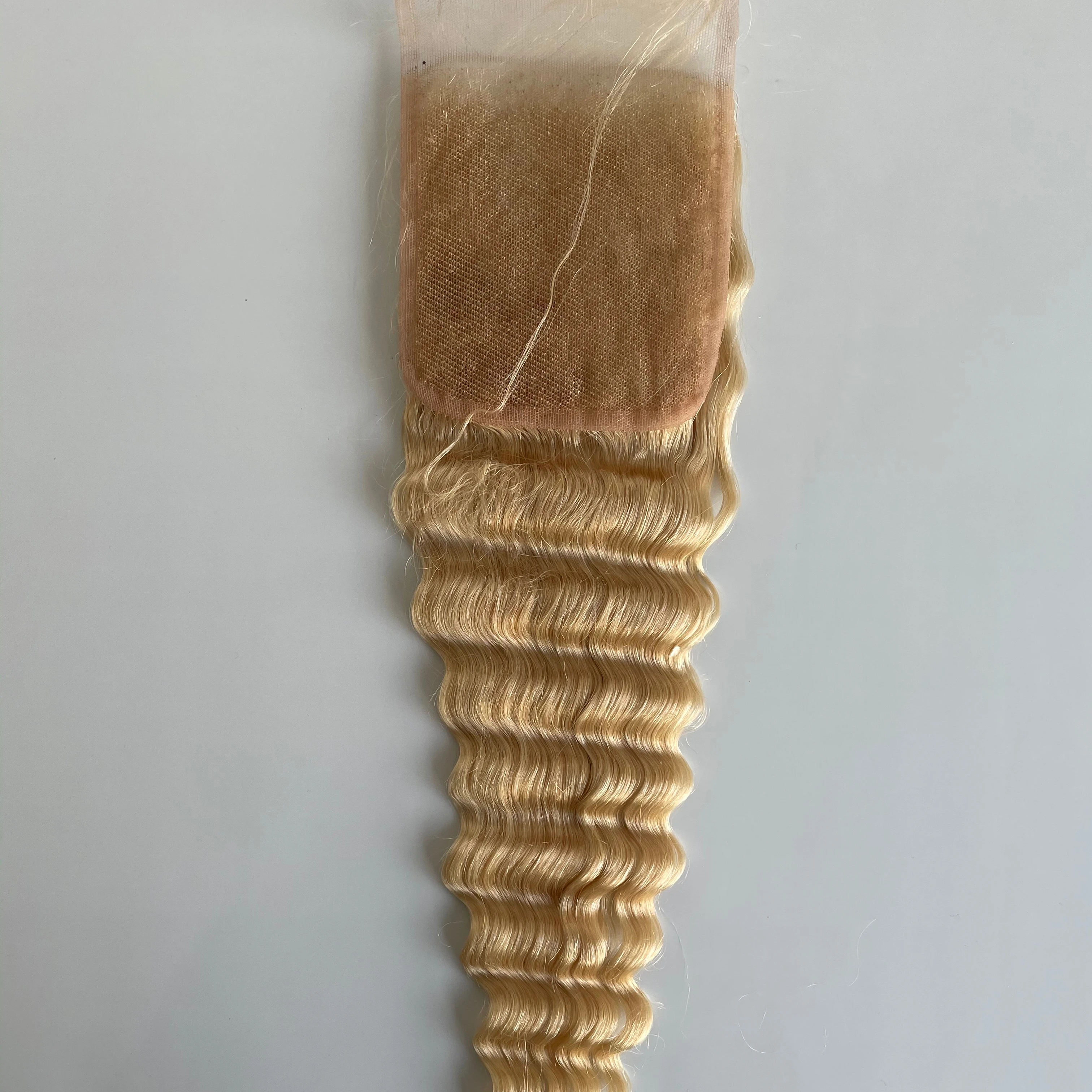 

613# color blonde hair deep wave 4*4 transparent lace closure with wholesale price