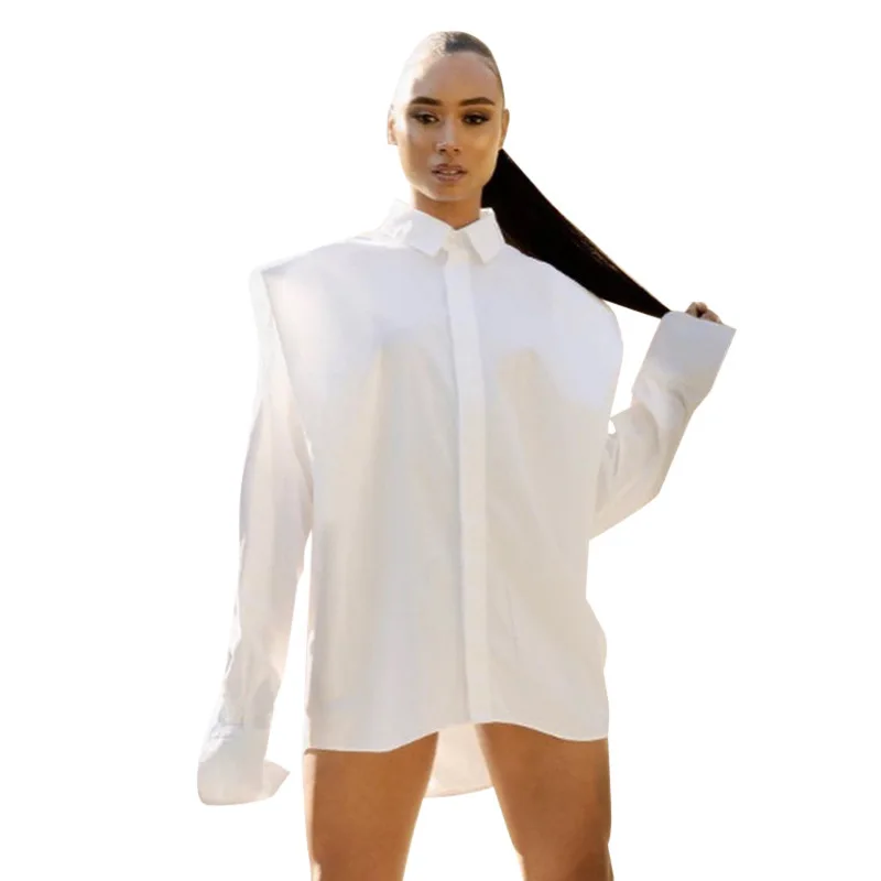 

2021 new arrivals fall collection wholesale pad shoulder women long sleeve casual T-shirts