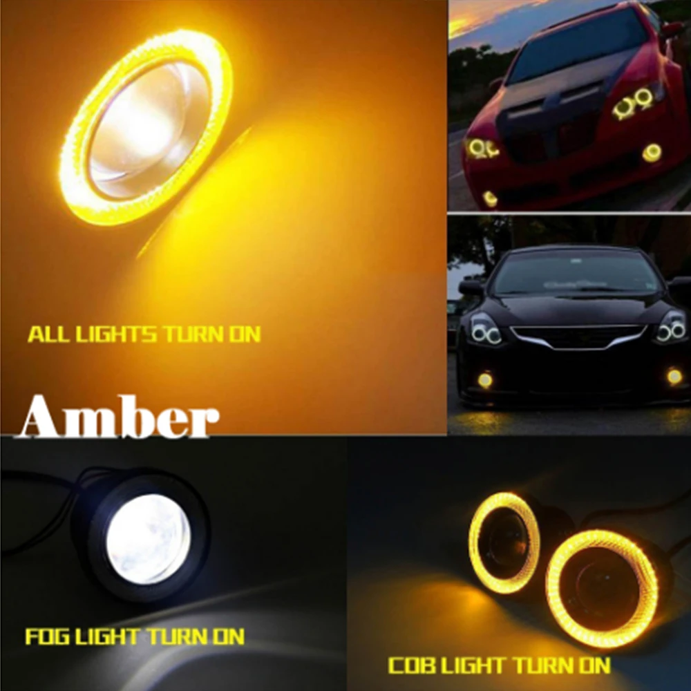 2pcs Angel Eyes Fog Lamp 64mm 76mm 89mm 12v Universal Cob Led Drl Fog 