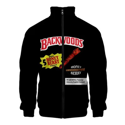 

Amazon hot sale Backwoods cigar Clothes Hooded Sweatshirt Letter Print Trendy 3D Stand Collar Jacket Zipper Sweatshirt Jacket