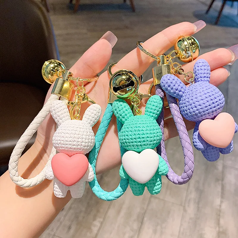 

Wholesale Resin Love Heart Rabbit Keychain Cute Cartoon Keychain Schoolbag Accessories For Couple Car Keychain