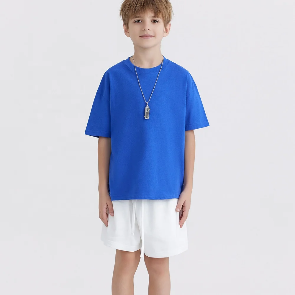 Wholesale Boy Birthday White Custom Girl Boy Sport School Heavy Street Wear Uniform Plain Boxy Cotton Kids Oversized Tshirts