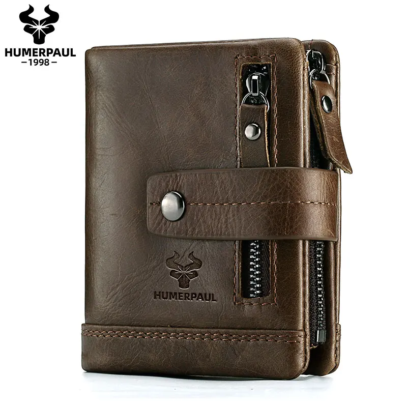 

HUMERPAUL Cow Leather Wallet Wallet For Man With Double Zip Pocket Middle Removable Wallets Men, Black/brown/coffee/red