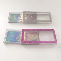 

Clear Rhinestones Pink Silver Bling Eyelash Box without Eyelashes Empty Lash Case