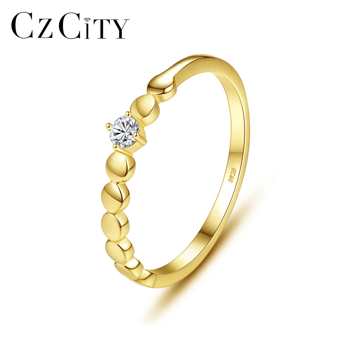 

CZCITY Luxury Promise Zircon Ring 925 Silver 14K Gold Plated Women Finger Rings