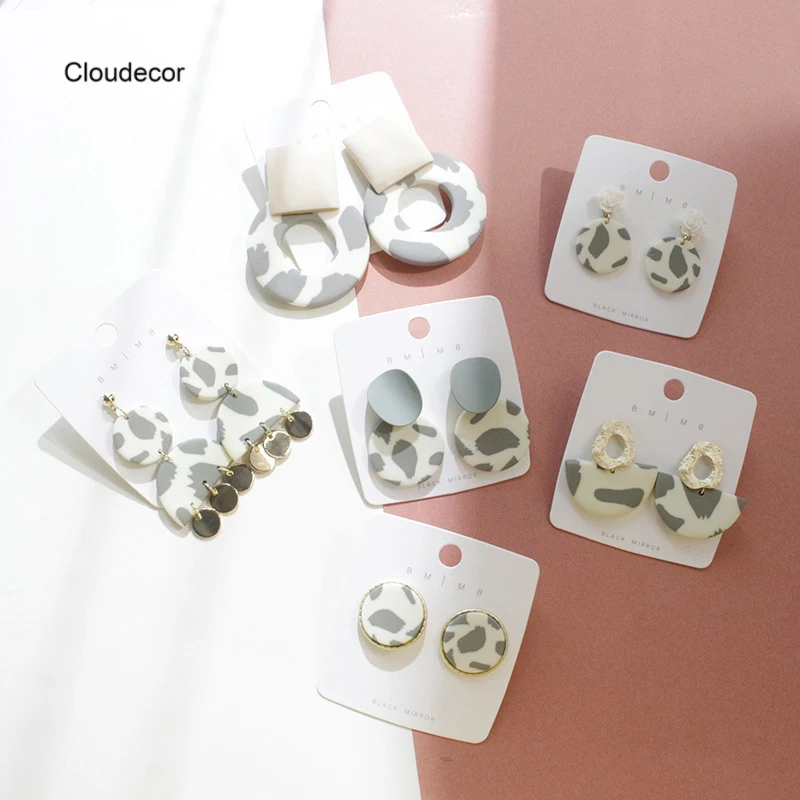 

2022 Korea Fashion Geometric Round White Earrings Semicircle Colorful Gray Acrylic Polymer Clay Dangle Drop Earrings For Women
