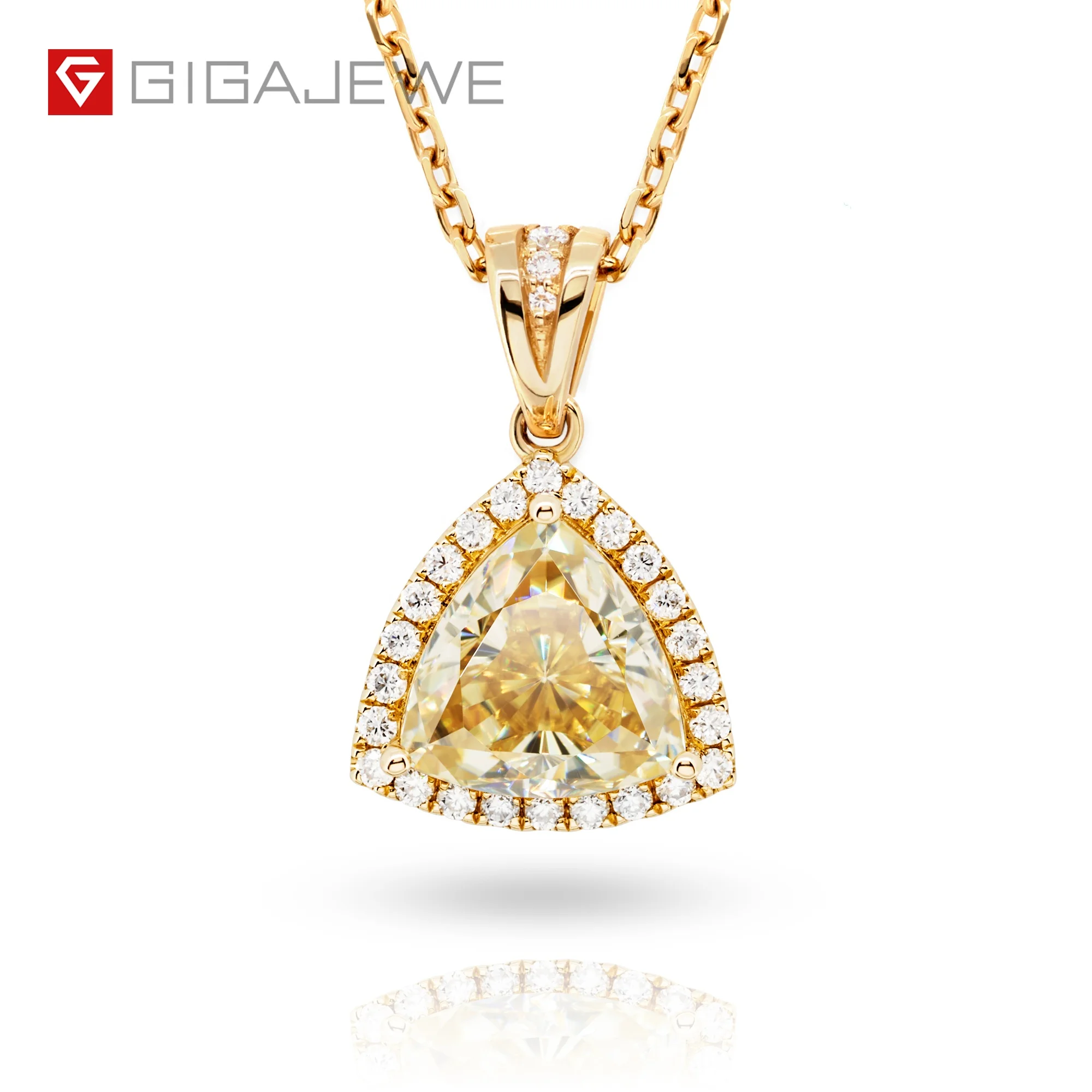 

2.2ct 9K/14K/18K Yellow Gold  Crushed Ice Trillion Cut Vivid Yellow Color Moissanite Necklace ,Women Gift