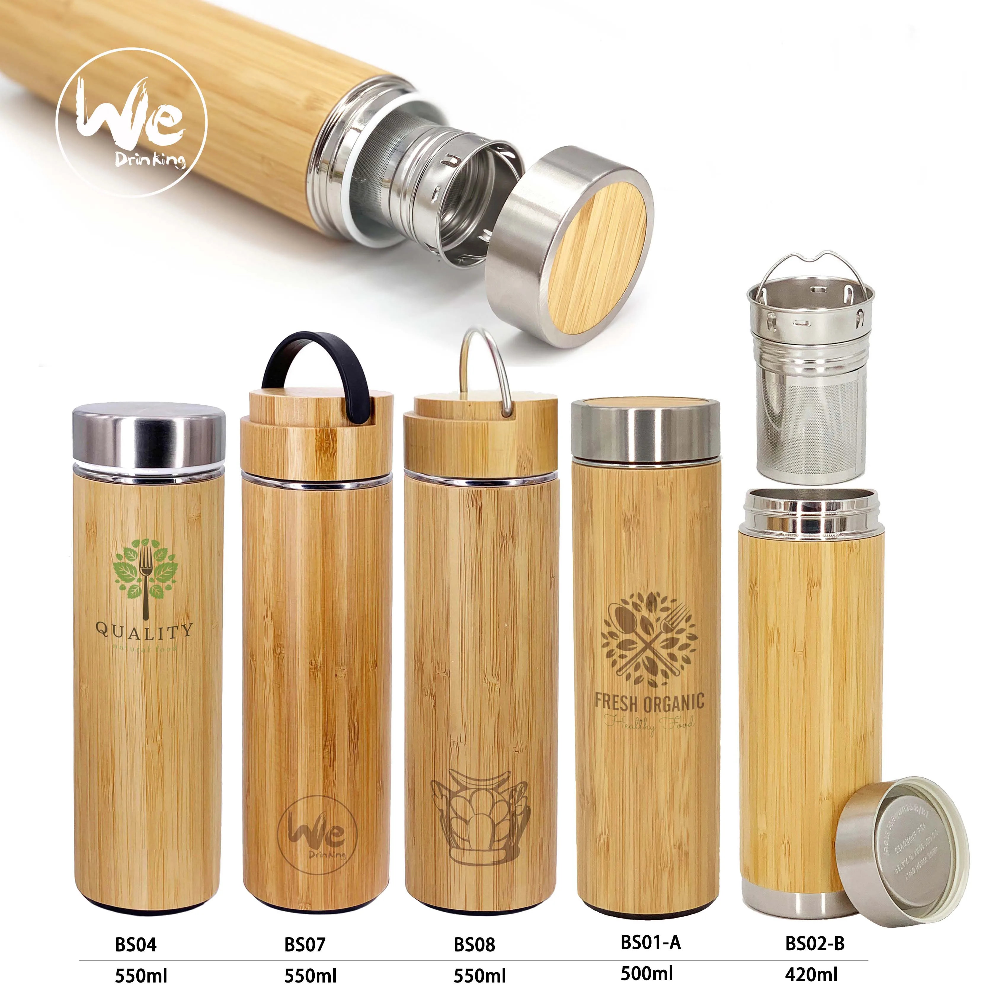 

BS04 550ml 19OZ Eco Friendly Vacuum Insulated Bamboo Stainless Steel Water Tea Bottle