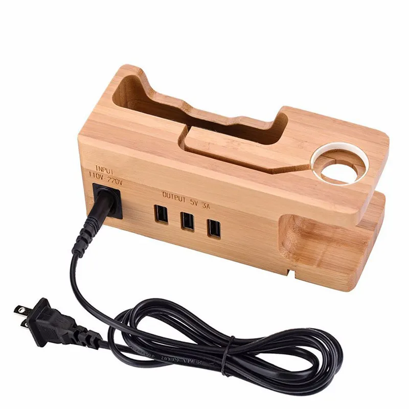 

Smartphone Charging Dock Station for iPhone X XS 11Pro 7 8 Plus Wooden Stand Holder with Charger For Apple Watch Stand