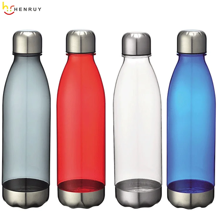 

Transparent bottle plastic water with stainless steel lid cooling water bottle, Customized