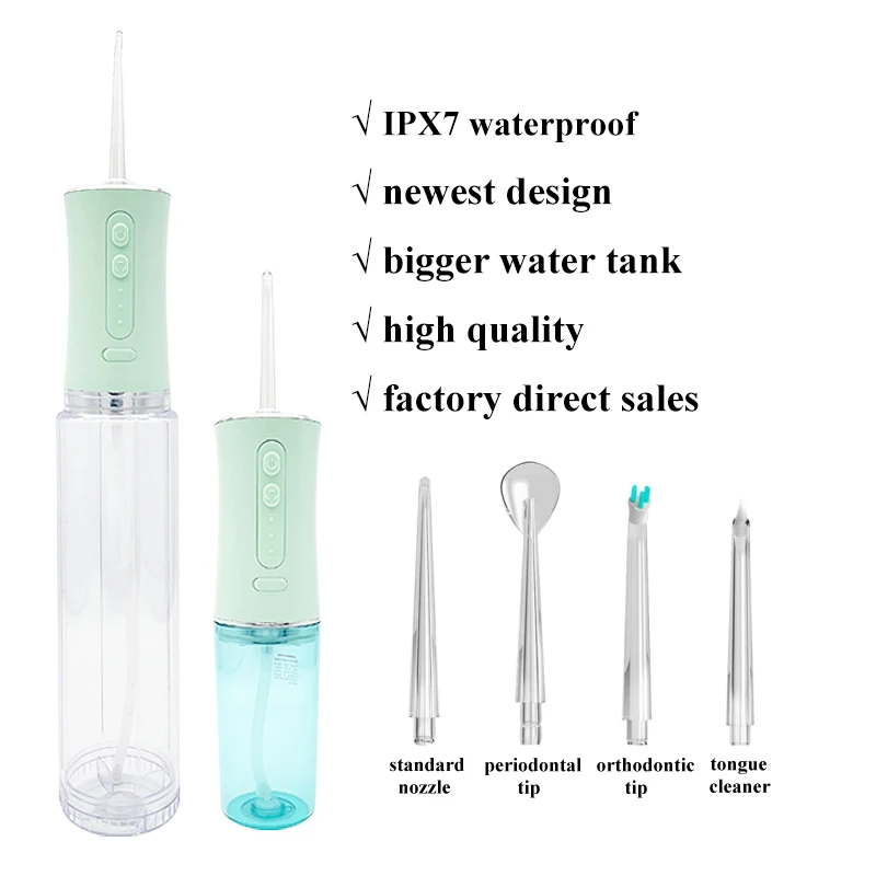 

High pressure pulsed water flow travelling oral care appliances wireless oral irrigation dental irrigator oral for teeth, Green or customized color