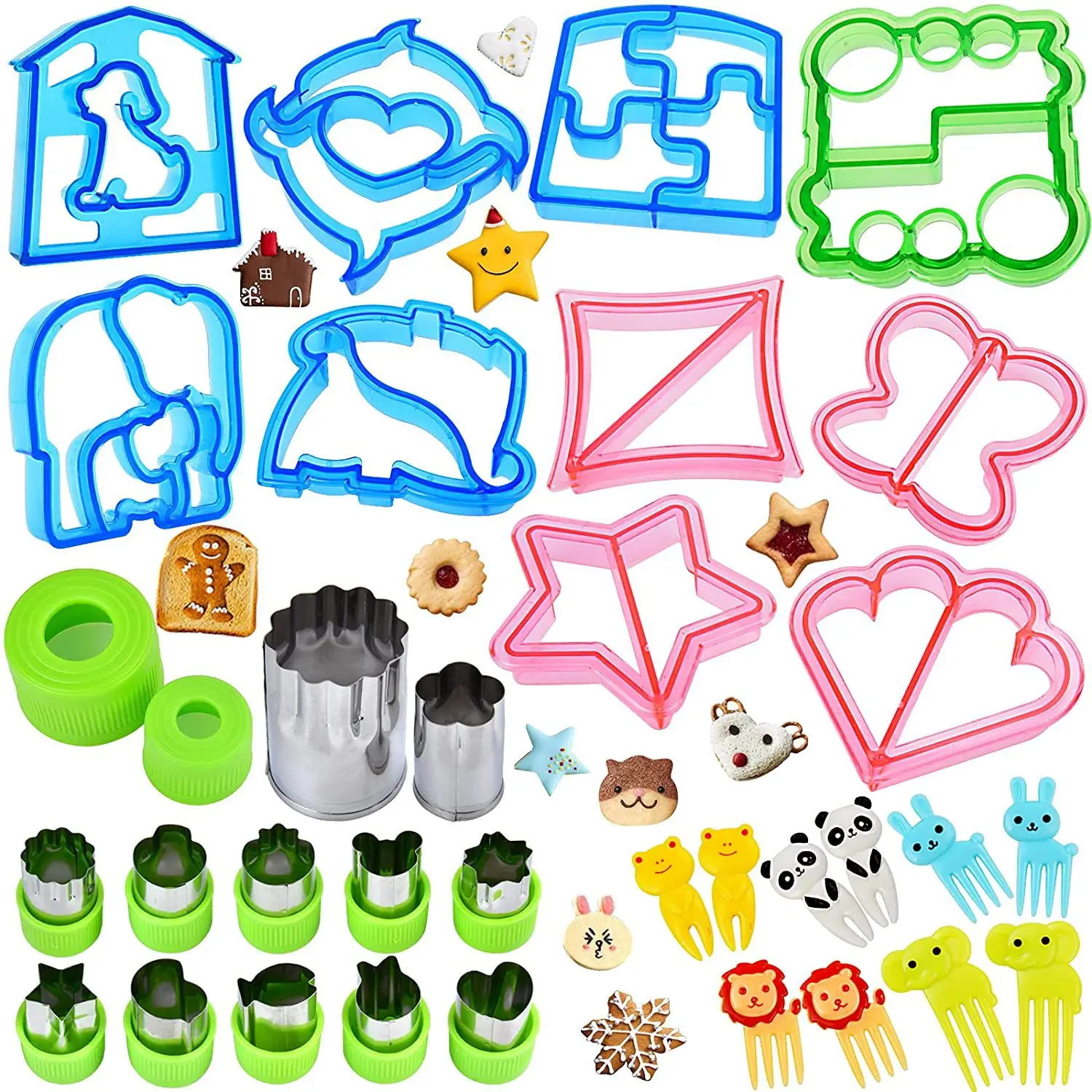 

Amazon Fun 32pcs DIY Stainless Steel Fruit Cutter Cookie Cutter Plastic Sandwich Cutter Set for Kids Lunch Bento Tools