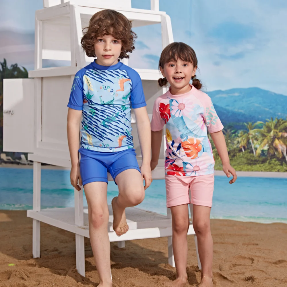 

Miniatree Kids One Piece Bathing Suits Short Sleeve Baby Girl Swimsuit Rash Guard Animal Print Swimwear for Children
