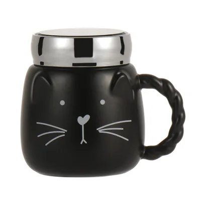 

Creative embossed cat ceramic coffee mug with mirror covered porcelain mug water cup with color packaging, As picture