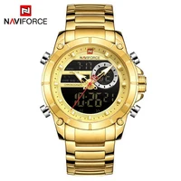 

NAVIFORCE NF9163 Luxury Big Gold Hot Sale Watch Charm Stainless Steel Straps Quartz Digital Watches For Men