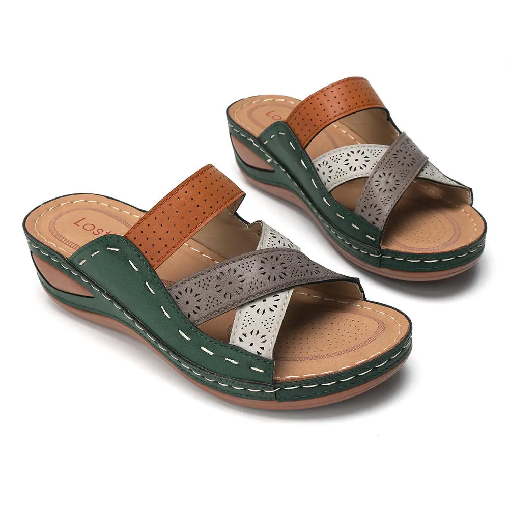 

Fashion Shoes Women Slipper Indoor Outdoor Flip-flops Beach Shoes Female Slippers Hollow Sandals Cross Open Toe Wedge Slippers, Green,blue,purple