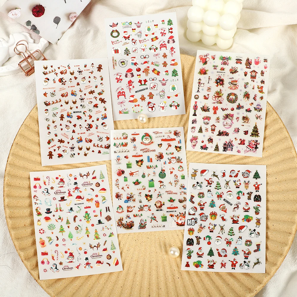 

New 3D Christmas Stickers For Nails Snowflakes Christmas Trees Santa Deer Nail Art Decals