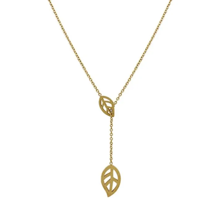

New ins design golden stainless steel leaf pendant necklace women jewelry