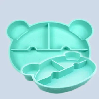 

Bear Food Tray Sets BPA Free Toddler Snack Feeding Bowl Divided Kids Dinner Placemat Baby Silicone Plate Baby Tools, Pink and green blue