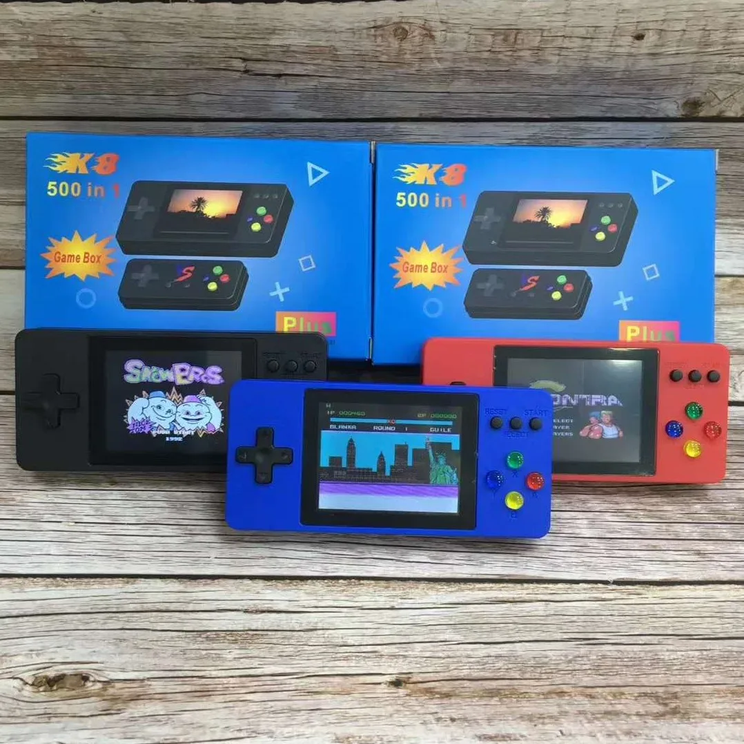 

cheapest price good quality 3 inch TFT colour 500 in 1 portable game player K8 game console, Black