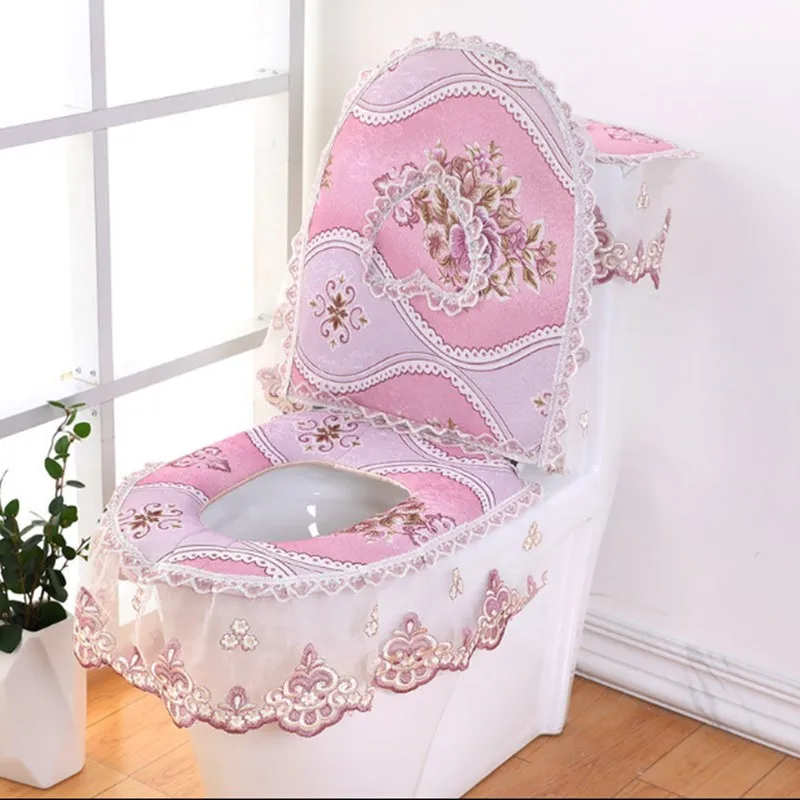 

Pretty Toilet Seat Cushion Washer Winter U-shaped Toilet Seat Household Toilet Zipper Seat 3 pieces/set, As photo