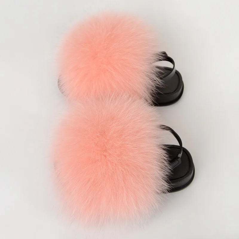 

Multicolor Genuine Super Soft Fox Children Baby Fur Slippers Kids Fur Slides Wholesale, Picture