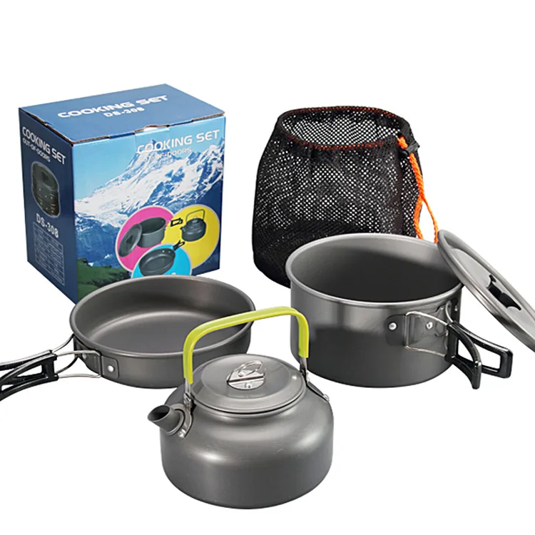 

Hot Sale 2-3 person camping cookset outdoor picnic mess set camping cookware with factory price, Black