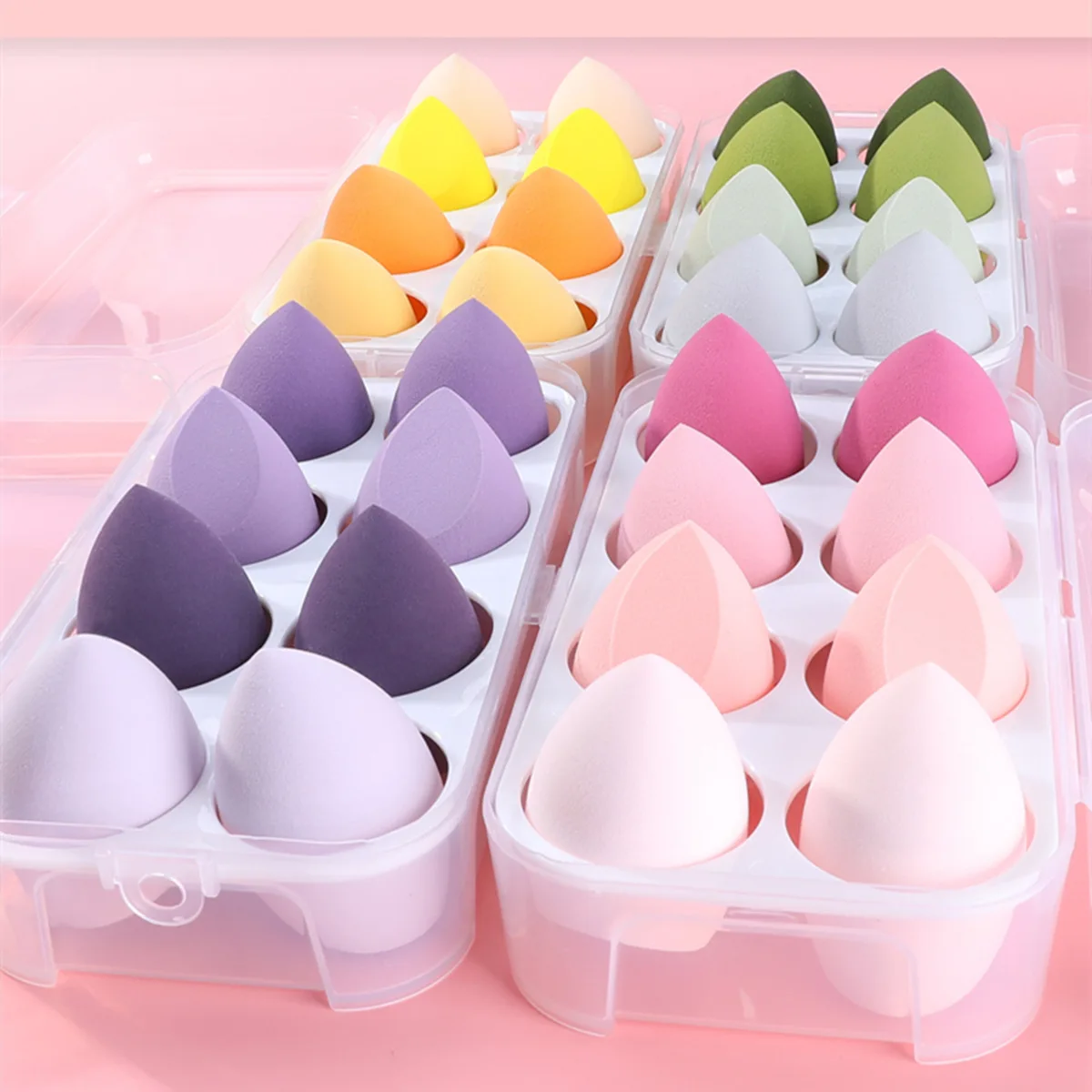 

Wholesale Latex Free Low MOQ Custom Logo Gradient Color Beauty Blend Makeup Sponge With Case For Foundation BB Cream, Customized color