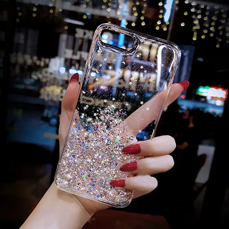 

Candy Color Glitter Stars Phone Cover For iPhone 11 Pro Max X XR XS Max 6 7 8 7Plus SE 2021 Soft Silicone tpu Back Cases