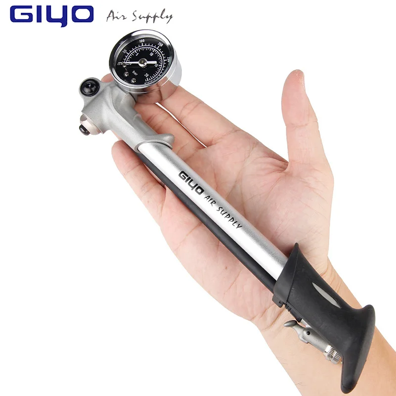 

Mini Portable Bicycle Pump Bike Shock Pump With Psi Gauge Bike Accessories, Silver