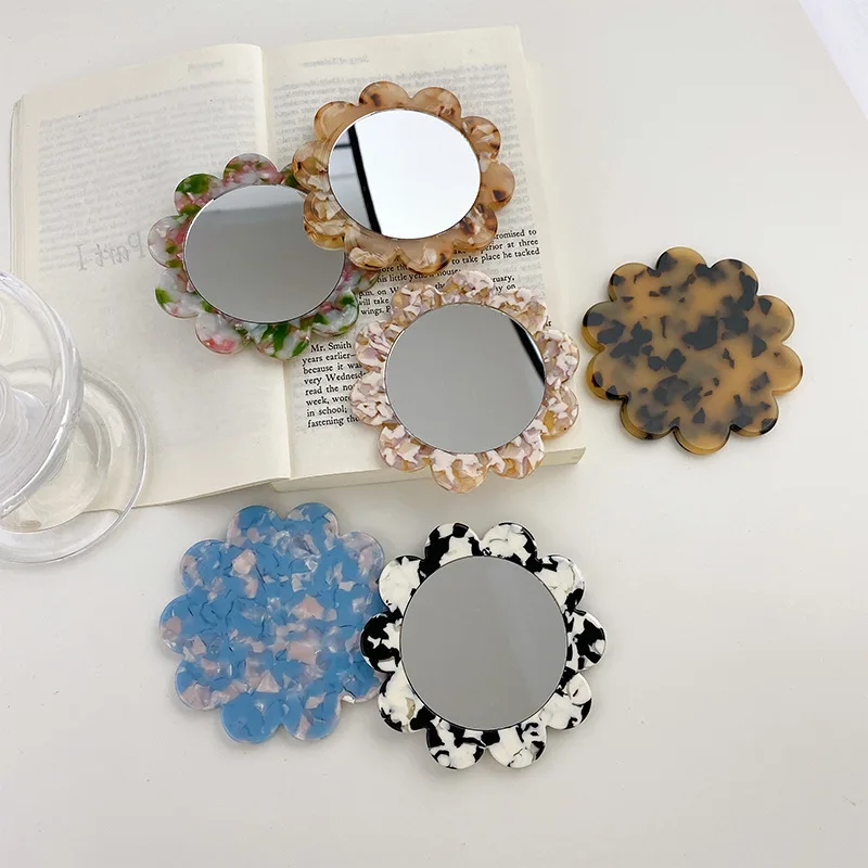 

Custom eco acetate portable small round makeup glass mirror sunflower mirror