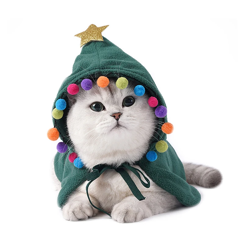 

For Small To Medium Sized Dog Pet Christmas Clothes Puppy Xmas Cloak Pompoms Cats Santa Cape Santa Hat Party Cosplay Dress, Customized color