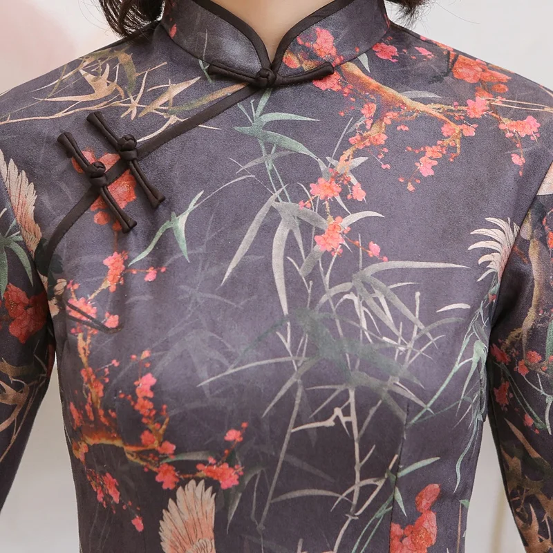 
Chinese short girlish Cheongsam women suede Qipao dress for party 