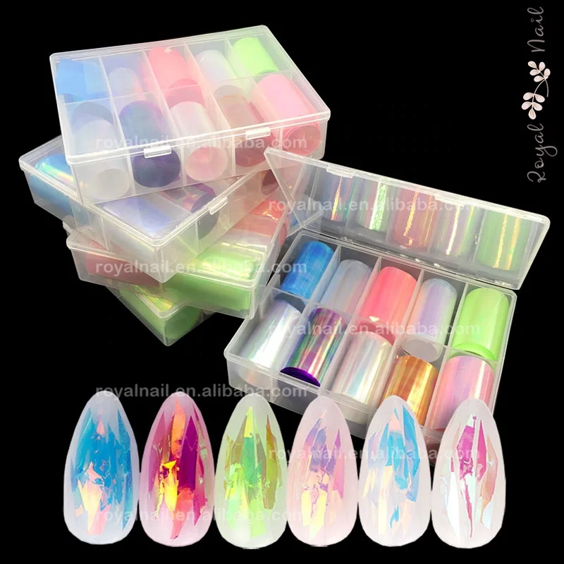 

10 Colors Glass Laser Paper Fantasy Nail Art Decoration, 10 designs