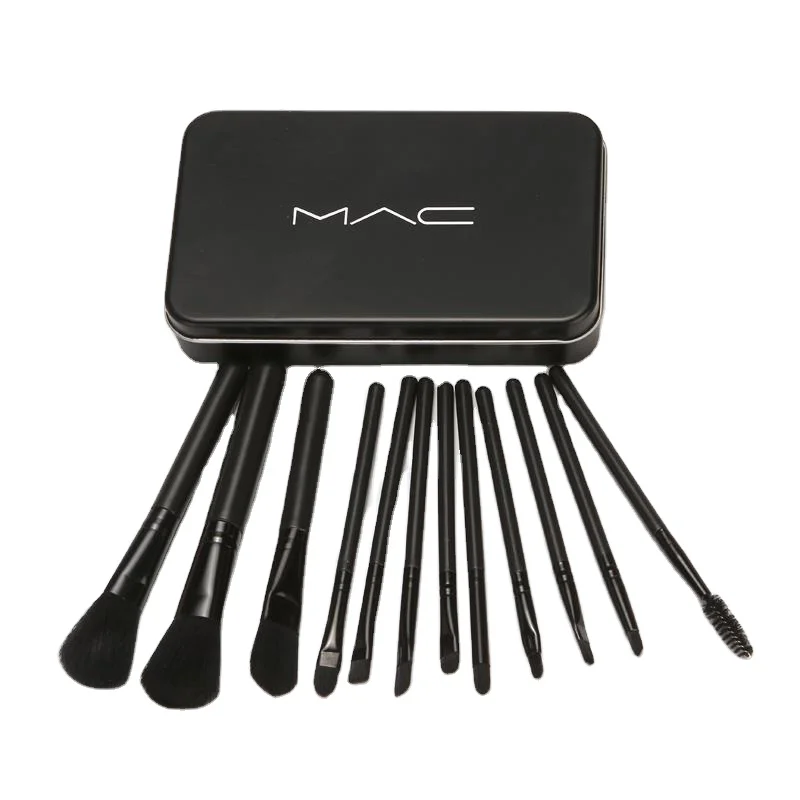 

12PCS MCA Makeup Brush Set Face Makeup Eyeshadow Eyeliner Lip Brush Set Tool With Metal Box Makeup Brushes, Black