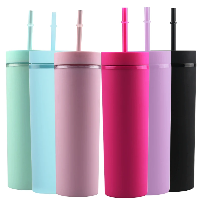 

Factory Directly Wholesale 16OZ Double Wall Plastic Tumbler Cups Skinny Tumbler Matte Color Acrylic Tumblers