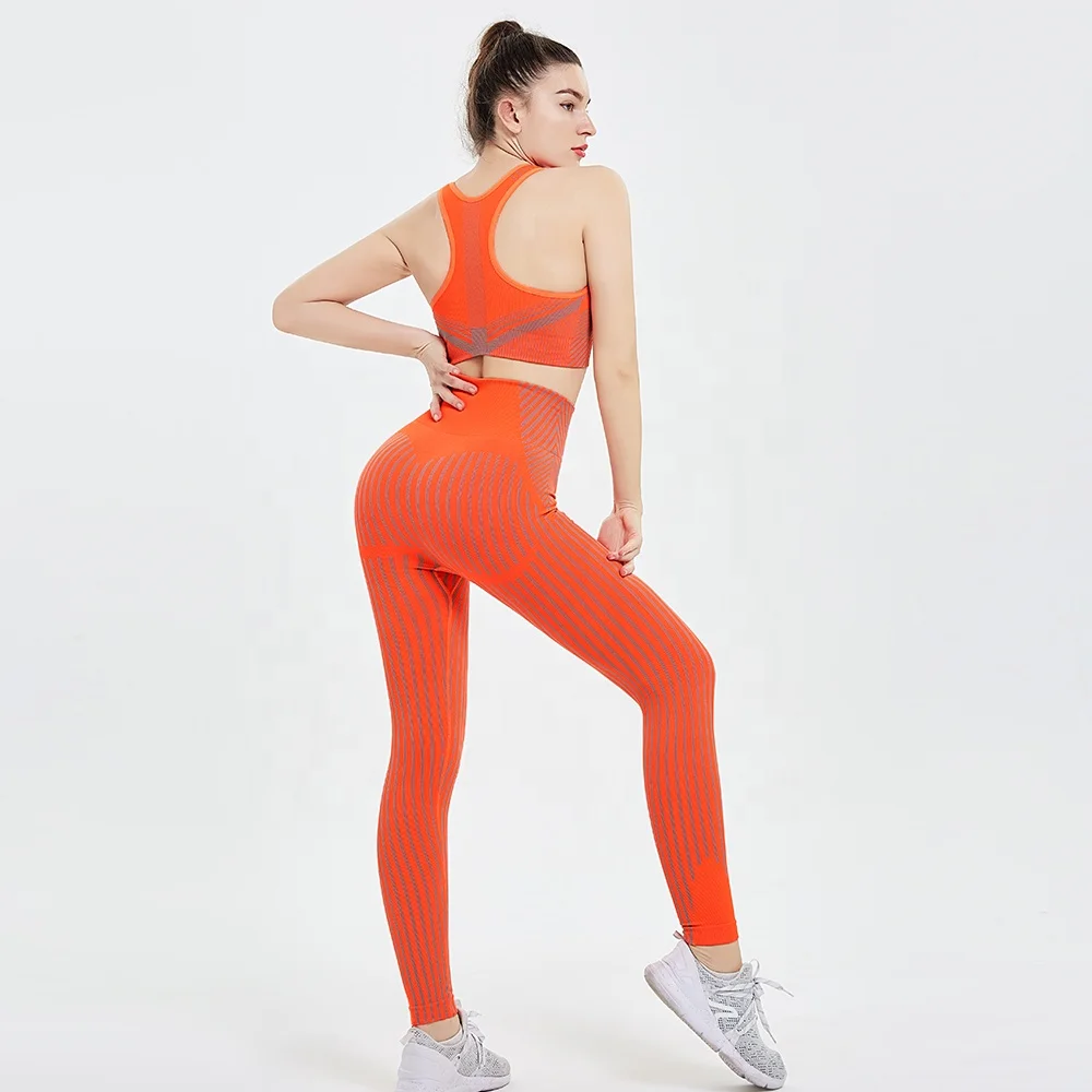 

2020 high quality fitness set two pieces seamless gym wear yoga set custom, Black,pink,orange,white,green