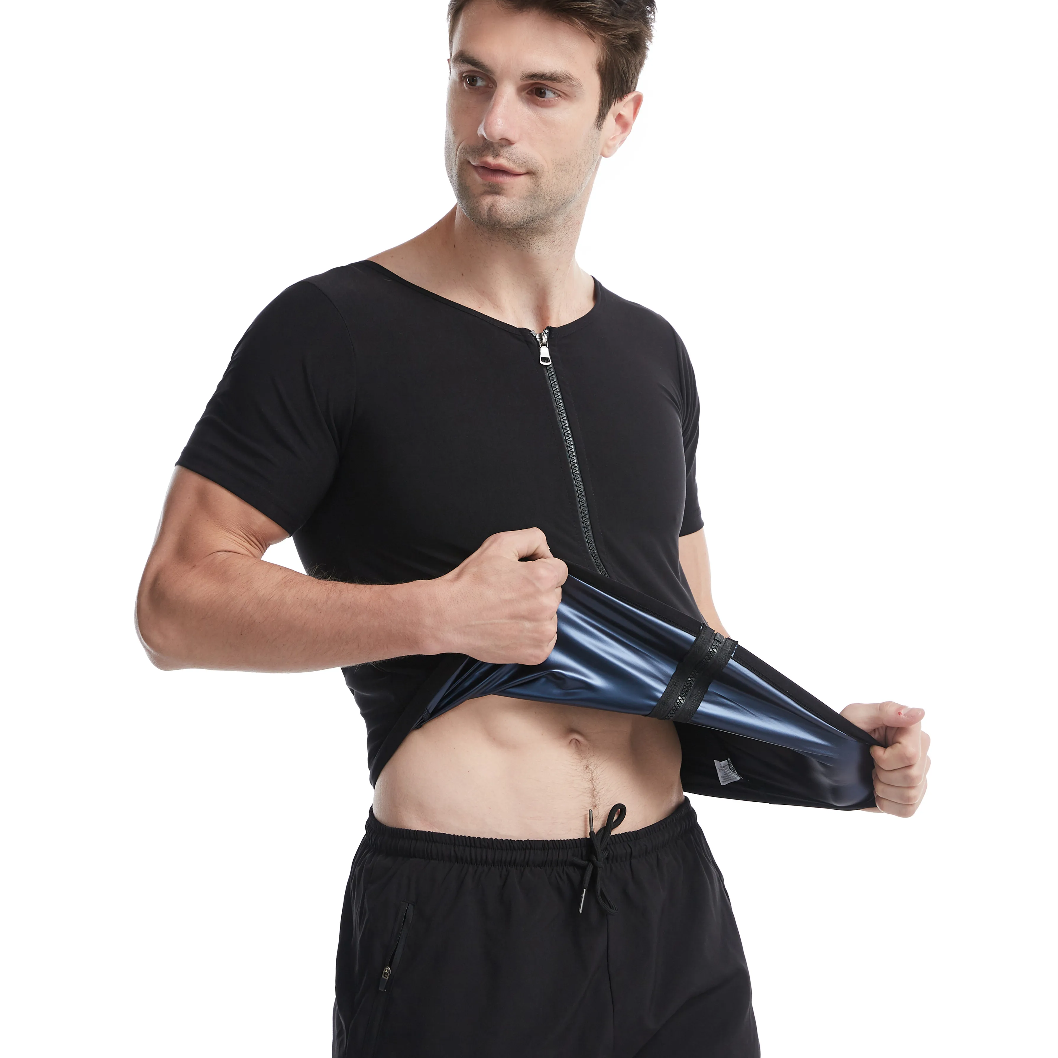 

new popular sweat sauna vest waist trainer for men weight loss body shaper workout heat trapping shirt, Black