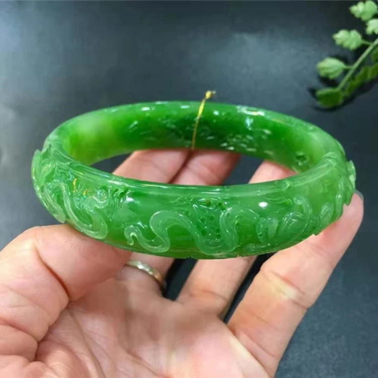 

New Arrivals Jade Engraved Bangle Green Natural Hetian Jasperite Jasper Women Gemstone Bangle