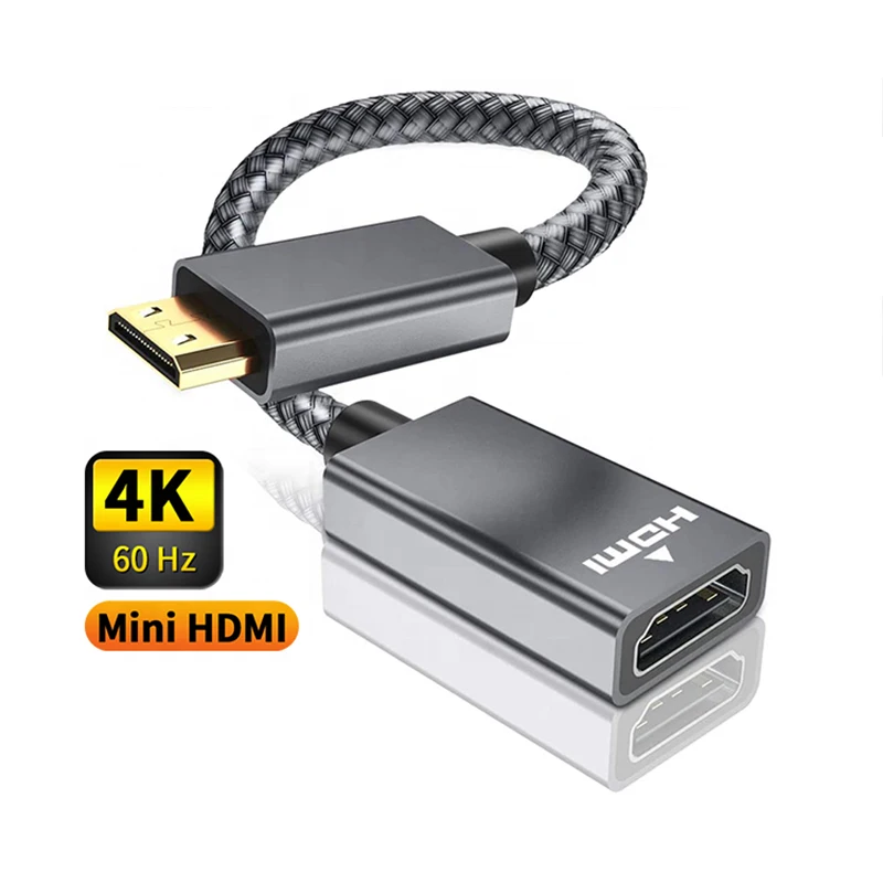 

Retro Braided Gold Plated Mini HDMI Male to HDMI Female Adapter Cable 4K for Camcorder Camera