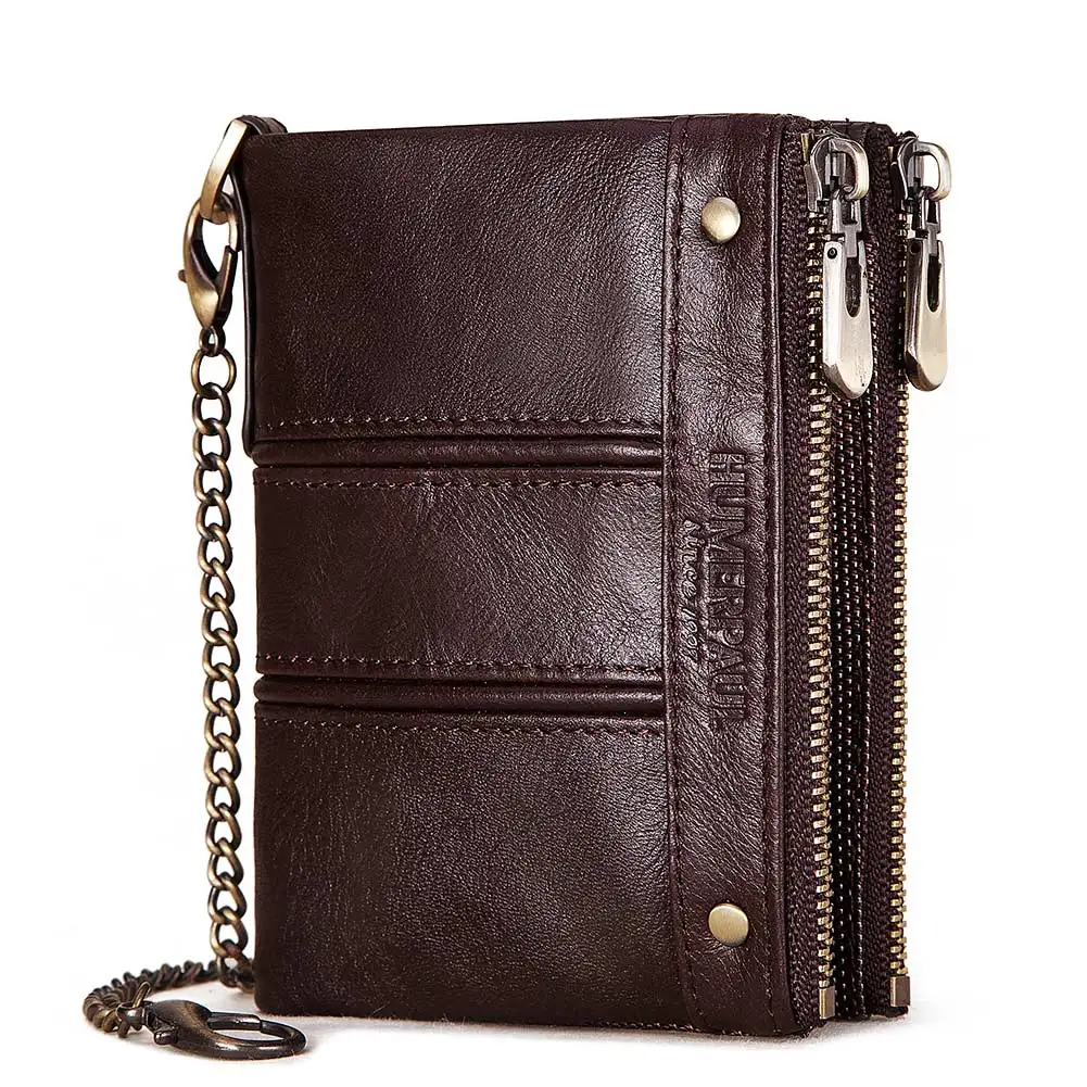 

HUMERPAUL New Design pocket brand wallet for men RFID Blocking Chain card holder Designer purse vintage leather wallet, Black/coffee/brown/red