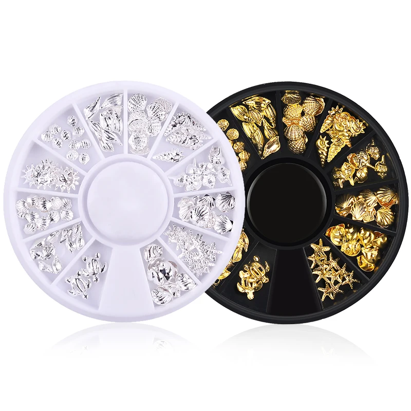 

1 Box Gold Silver Ocean Theme Metal Studs Sea Starfish Shell Turtle Slice Flakes 3d Nail Art Decoration Wheel