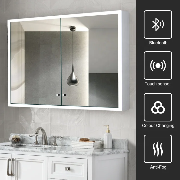 Touch Illuminated Mirror Acrylic Charm Wall Hanging Anti-Fog Vanity Led Mirror Bathroom Cabinet