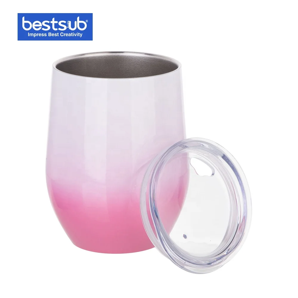 

BestSub 12oz Sublimation Mug Wine Cup Stainless Steel Double Wall Tumbler Water Bottle Gradient Color Mint Pink BW22W-WP, White