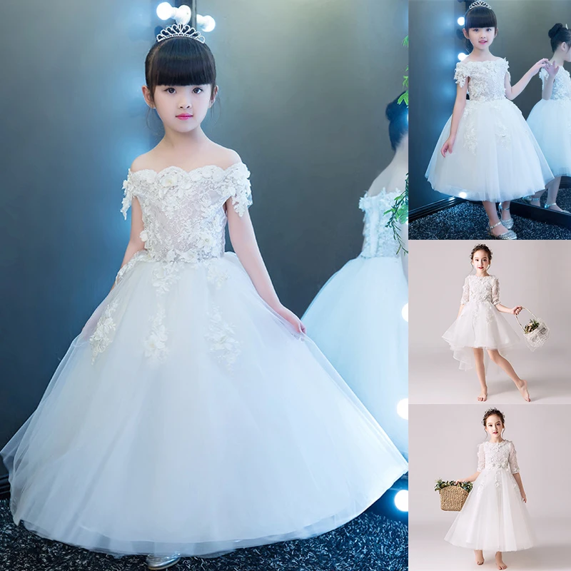 
Flower Girl Dress 2019 Summer Girls Evening Party Dress Fluffy Pony Piano Performance Princess Wedding Dress for girls 