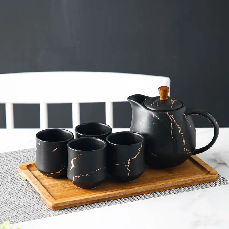 Factory Direct Selling Matte Glazed Home Daily Use Gold Marble Black