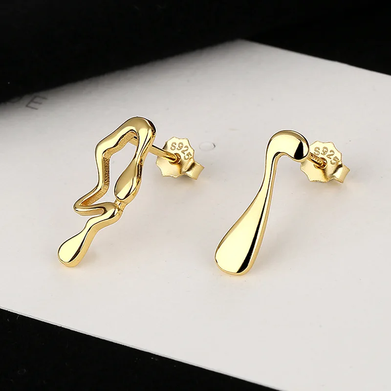 

Indie Design Gold Plated Geometric 925 Sterling Silver Stud Earrings S925 Silver Asymmetric Earrings