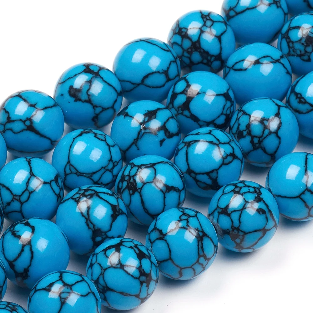 

PandaHall 6mm Deep Sky Blue Dyed Round Synthetic Turquoise Beads