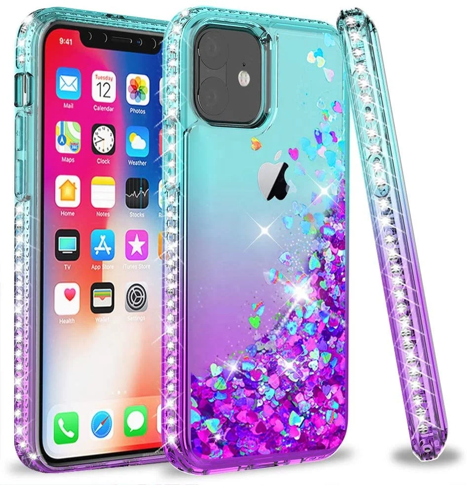 

LeYi glitter liquid phone case for iphone 12 pro with tempered shine phone screen protector