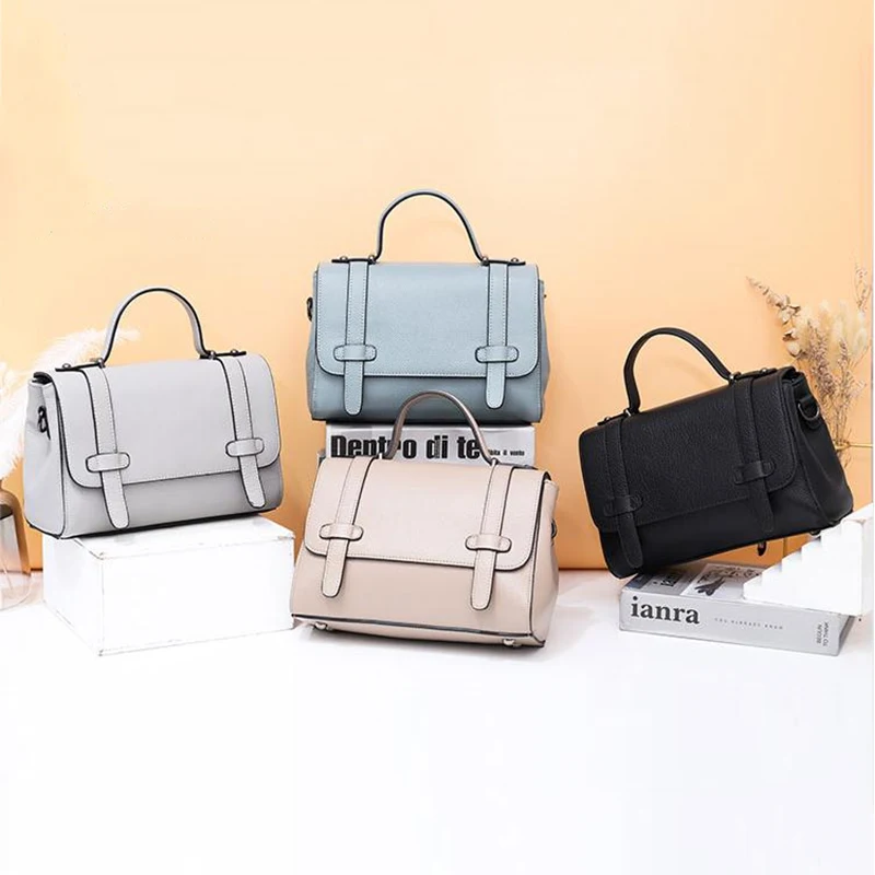 

Pure Color Cow Genuine Leather Fashion Hand Bags Women Trendy Vintage Casual Retro Shoulder Bag Cross Bag, 9 colors